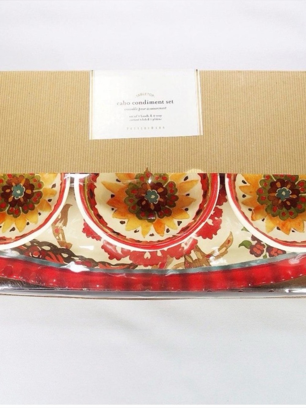 New Pottery Barn Cabo Tray and Bowl Set, Red, S/4